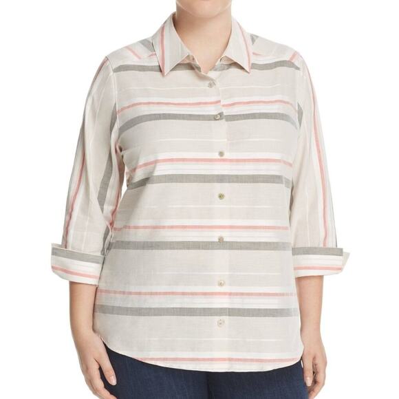 FOXCROFT Womens Collared Shirt Striped Button-Down Top Size 8 - Picture 1 of 12